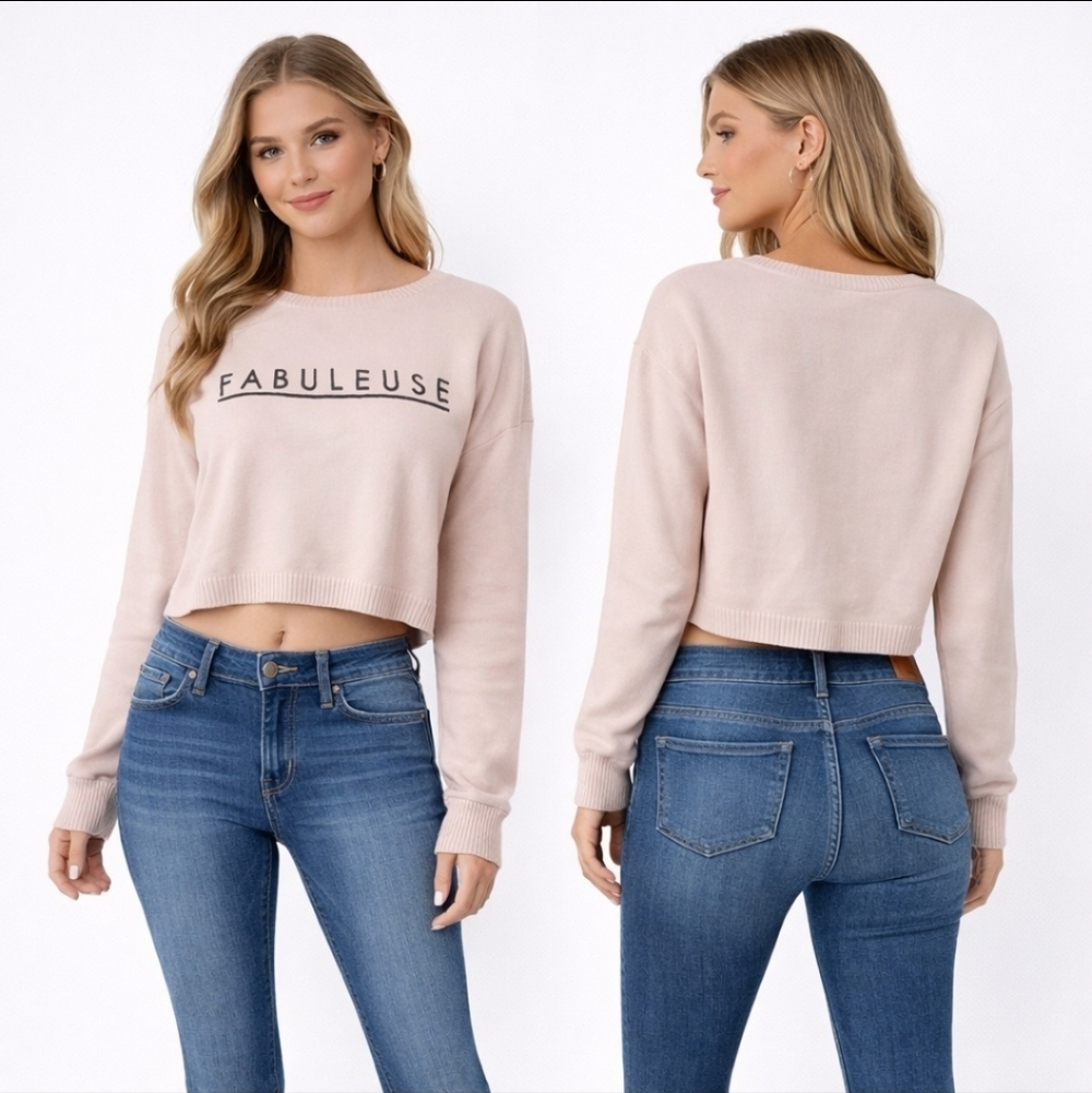 H&M Blush Pink “Fabuleuse” Cropped Sweater Parisian XS